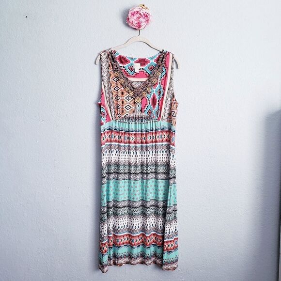 Chicos Geometric Wooden Bead Embellished Dress - Picture 1 of 6